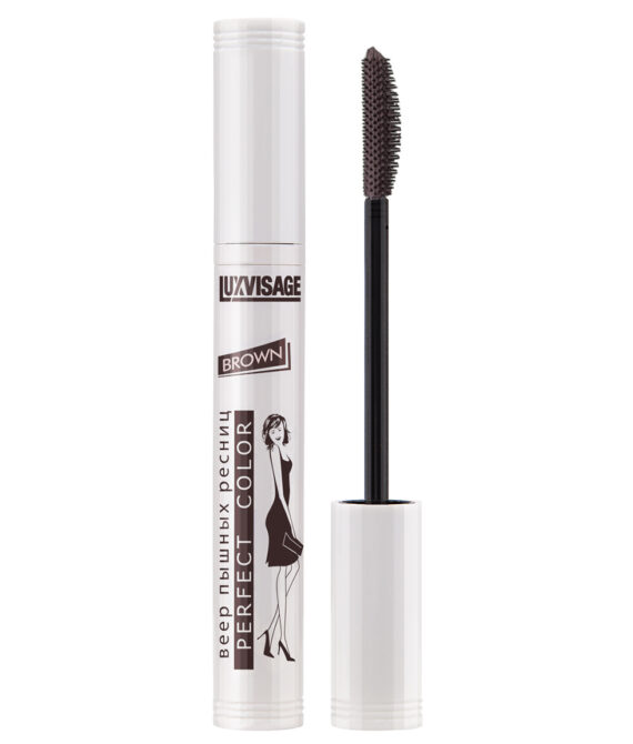 თვალის ტუში LUXVISAGE PERFECT COLOR  ფუმფულა წამწამები, მარაოს ეფექტი BROWN