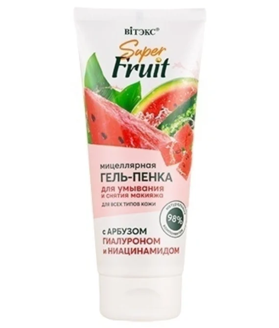 მიკროემულსიური გელ-ქაფი სახის დასაბანად და მაკიაჟის მოსაშორებლად ნესვით, ჰიალურონით და ნიაცინამიდით/Micellar Cleansing Gel-Foam for Face Washing and Makeup Removal with Watermelon, Hyaluronic Acid and Niacinamide